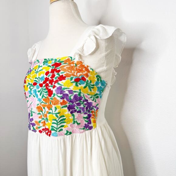 J.Marie Women Dress Size M White Linen Blend Embroidered Sleeveless Summer Beach - Picture 3 of 14